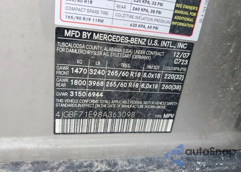 2008 Mercedes-Benz Gl 450 4Matic z USA, uszkodzony, nr VIN 4JGBF71E98A363098